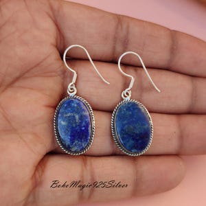 925 Sterling Silver Natural Sodalite Earrings For Women's, Genuine Blue Gemstone Handmade Earrings, Unique Fashionable Earrings For Gift***