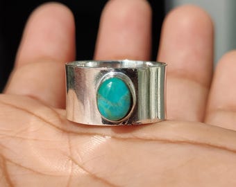 Handmade Kingman Turquoise Ring: Sterling Silver Boho Jewelry