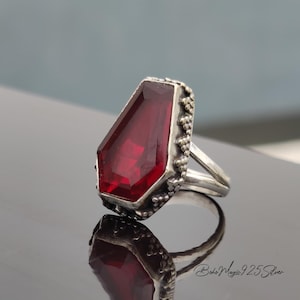 Garnet Coffin Ring | 925 Silver Ring | Red Garnet Ring | Gemstone Coffin Ring | Handmade Designer Silver Ring | Promise Ring | Women Ring
