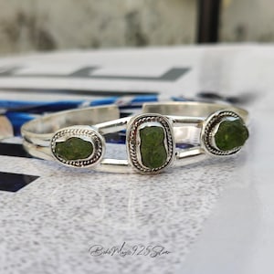 Raw Moldavite Bangle: Handmade 925 Sterling Silver Boho Bracelet