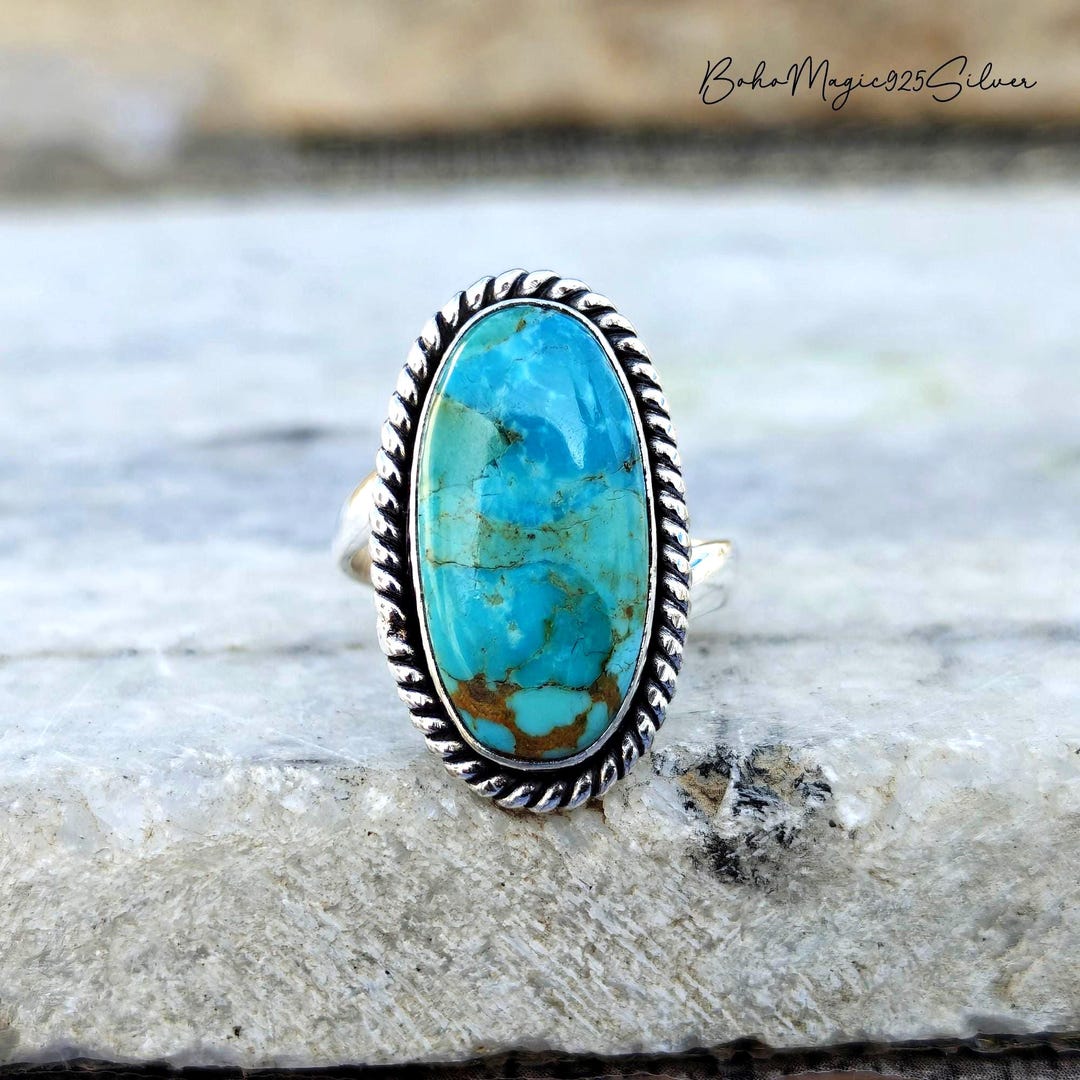 Handmade Kingman Turquoise Ring: Sterling Silver Gemstone Jewelry - Etsy