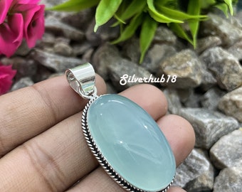 Aqua Chalcedony Pendant: Handmade Sterling Silver Boho Jewelry