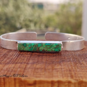 Handmade Green Turquoise Sterling Silver Bangle Bracelet