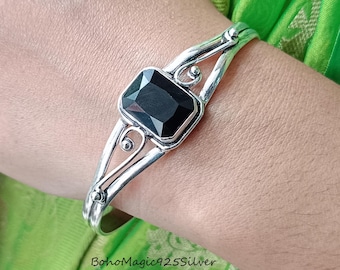Handmade Black Onyx 925 Sterling Silver Bangle Bracelet