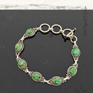Pretty Good - Green Copper Turquoise Bracelet | Sterling Silver Bracelet | Mum Gift Bracelet | Green Turquoise Jewelry | Gemstone Bracelet