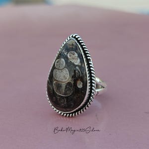Natural Turritella Ring ~ Sterling Silver Boho Ring ~ Turritella Agate Ring ~ Statement Ring ~ Beautiful Ring, Perfect Gift Ring ~ Pear Ring