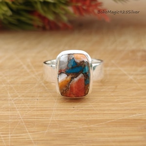 Oyster Copper Turquoise Ring: Handmade 925 Sterling Silver Jewelry