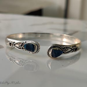 Pulsera de aguamarina cruda en plata de ley 925 - Pulsera de piedras preciosas hecha a mano imagen 16