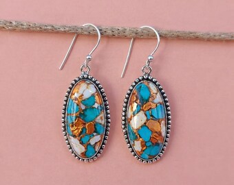 Oyster Copper Turquoise Earrings: Oval Sterling Silver, Handmade Jewelry