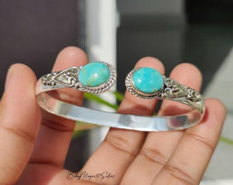 Kingman Turquoise Sterling Silver Bangle: Handmade Adjustable Bracelet, Birthstone Gift Jewelry