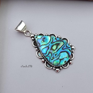 Amazing Pear Shaped Abalone Shell Pendant in 925 Sterling Silver, , Bridesmaid Jewelry, Natural Abalone Shell Necklace Pendant, Gift for Her