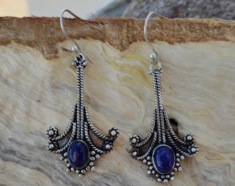 Handmade Lapis Lazuli Dangle Earrings: Sterling Silver Jewelry