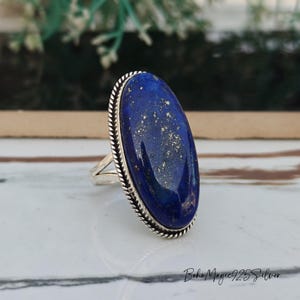 Anello in lapislazzuli, anello in argento sterling, anello con grande pietra preziosa in lapislazzuli, anello da donna ovale, anello boho, anello delicato, spedizione gratuita, articolo da regalo