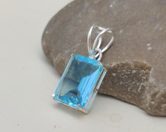 Handmade Blue Topaz 925 Sterling Silver Pendant Necklace