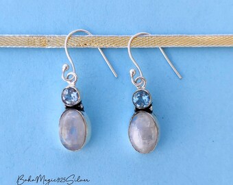 Handmade Moonstone Dangle Earrings: 925 Sterling Silver Gemstone Jewelry