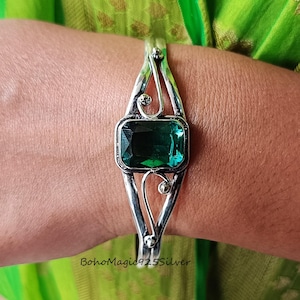 Charming Emerald Bangle, Sterling Silver Bracelet, Gemstone Bracelet, Handmade Bangle Gifts, Statement Bangle, Emerald Bracelet For Women