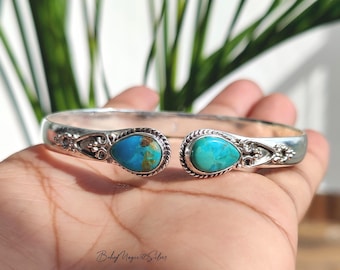 Handmade Kingman Turquoise Bangle: Sterling Silver Boho Cuff