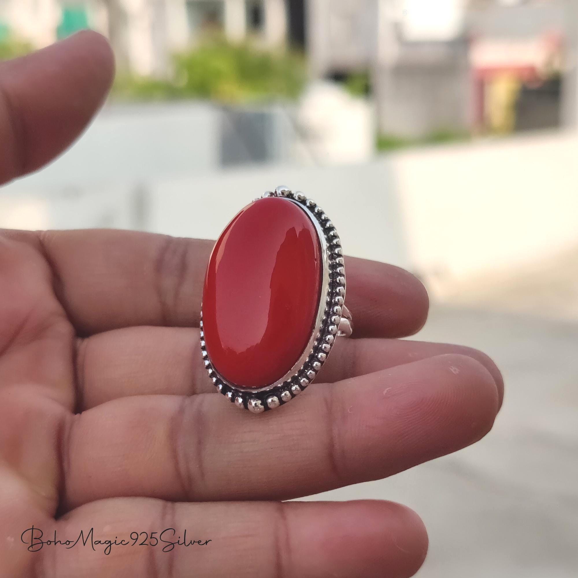 Handmade Red Coral Sterling Silver Ring: Statement Jewelry - Etsy
