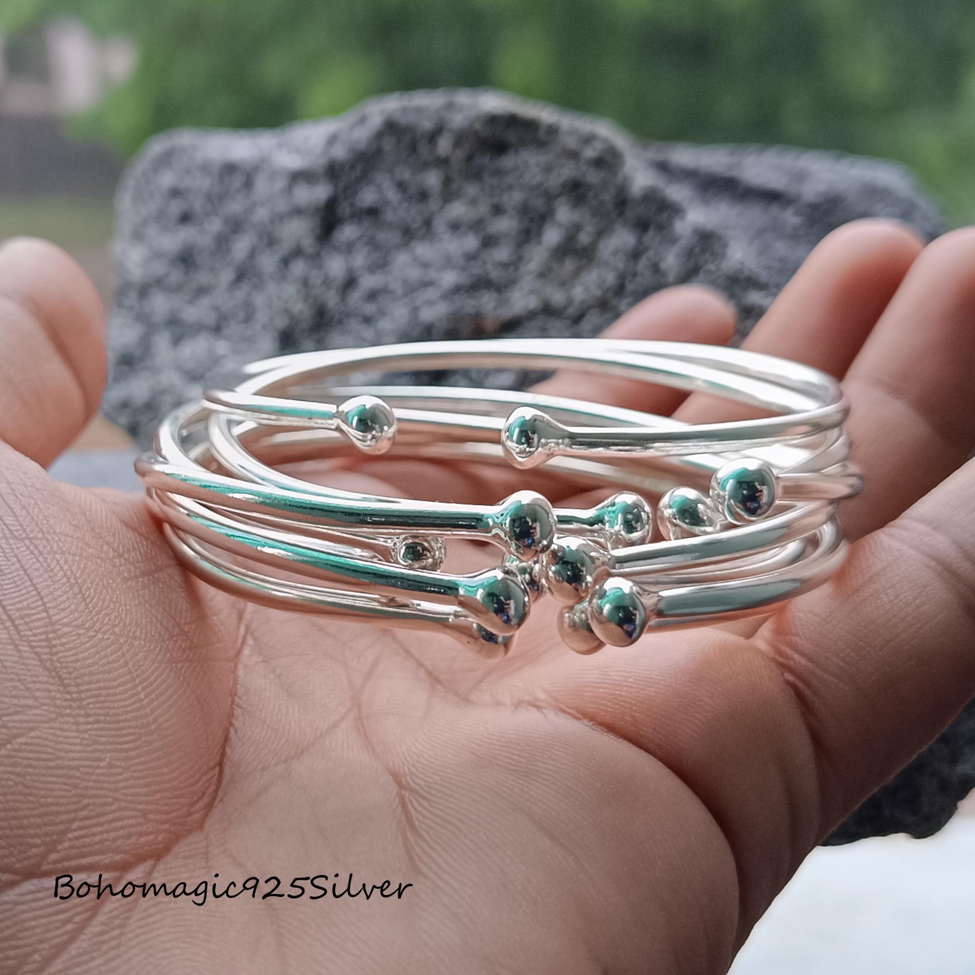 Thick West Indian Bangles, 7 Set Of Bangles, 925 Sterling Silver Bangles, West Indian Silver Bangles, Silver Boho Bangles For Women DDLJ143