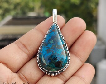 Handmade Shattuckite Pendant: Sterling Silver Boho Necklace