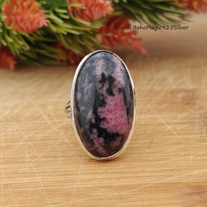 Rhodonite Ring, 925 Solid Sterling Silver Ring, Handmade Ring, Silver Rhodonite Ring, Silver Ring, Rhodonite Jewelry, Jewelry Gift For Mom