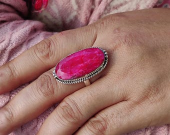 Ruby Gemstone Ring, Sterling Silver Statement Ring, Bohemian Jewelry For Gifts