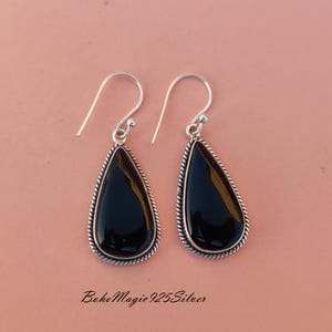 Black Onyx Earring ~ 925 Sterling Silver Earring ~ Handmade Earring ~ Pear Stone Earring ~ Black Onyx Jewelry ~ Valentine Women Gift Jewelry