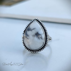 Howlite Ring, 925 Silver Women Ring, Black & White Color Mix Gemstone Ring, Howlite Ring, Handmade Band Ring, Woman Gift Jewelry, Pear Ring