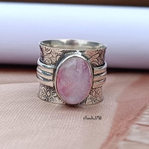 Handmade Pink Moonstone Ring: Oval Gem, Sterling Silver Band