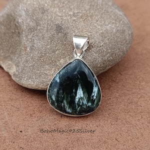 Stunning Seraphinite Gemstone Pendant Necklace - Handcrafted Sterling Silver Pendant Necklace Jewelry For Surprise Birthday Anniversary !!!