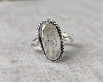 Bague diamant et pierres précieuses Herkimer : bijoux en argent sterling faits main, pierre de naissance de janvier