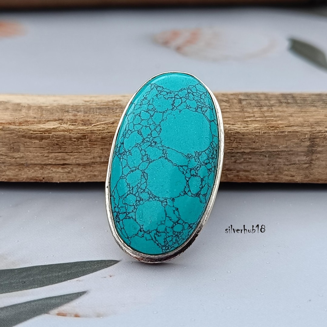 Handmade Oval Turquoise Ring: Chunky Boho 925 Sterling Silver - Etsy