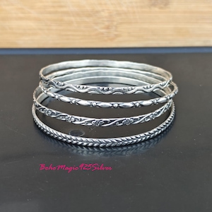 Beautiful Silver Bangle Set, Handmade 925 Sterling Silver Bangle, 4 day Bangles, Designer Set Bangles, 4 Set Off Bangles, Stacking Bangles