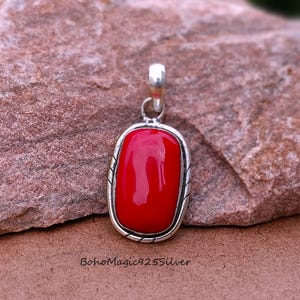 Shining Red Coral Pendant Necklace,, 925 Sterling Silver Pendant,, Natural Coral Jewelry,, Christmas Gift Jewelry Necklace Pendant Foe Her