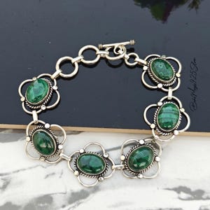 Natural Malachite Gemstone Bracelet, Sterling Silver Bracelet  For Women & Girls, Gemstone Bracelet ! Green Malachite Jewelry, Gift Bracelet