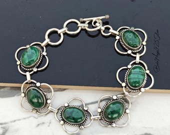Handmade Malachite Gemstone Bracelet: 925 Sterling Silver Jewelry