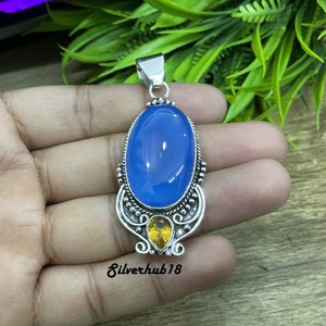 Blue Chalcedony Pendant, 925 Sterling Silver Pendant, Chalcedony Stone, Handmade Pendant, Beautiful Pendant, Pendent For Women, Gift For Her