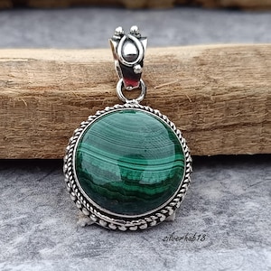 Malachite Silver Pendant ~ Silver Necklace ~ 925 Sterling Silver ~ Round Malachite Pendant ~ Women Pendant ~ Surprise Jewelry Necklace