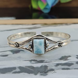 Larimar Gemstone Bangle, Handmade Jewelry, Adjustable Cuff Bangle, 925Sterling Silver Bangle Bracelet, Larimar Jewelry For Women, Gift Item