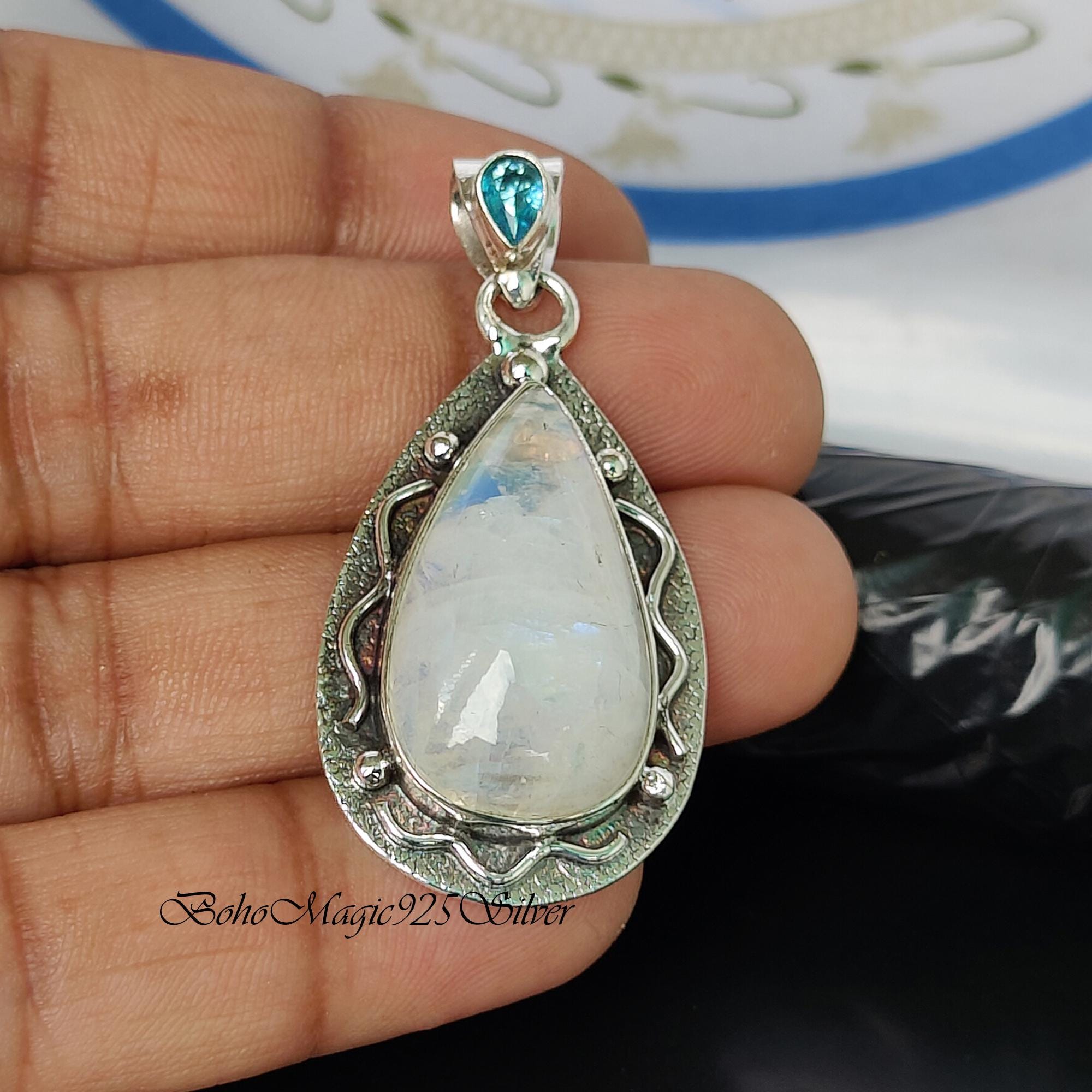 Pendentif de bijoux en argent Sterling 925 fait à la main avec topaze