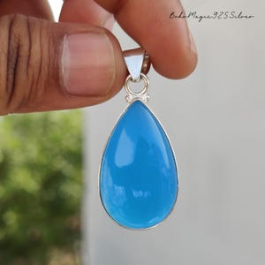 Blue Chalcedony Pendant, 925 Silver Pendant, Chalcedony Gemstone Necklace Handmade Pendant, Boho Pendant, Pear Shape Gift Pendent For Women