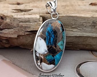 Buffalo Turquoise Pendant/Necklace-Handmade Pendant-925 Sterling Silver Pendant-Buffalo Turquoise Jewelry-Silver Artisan Necklace For Gifts