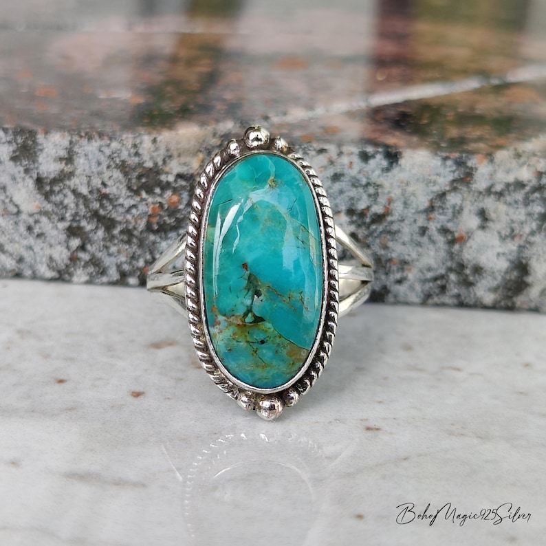 Natural Kingman Turquoise Sterling Silver Ring - Handmade Birthstone ...