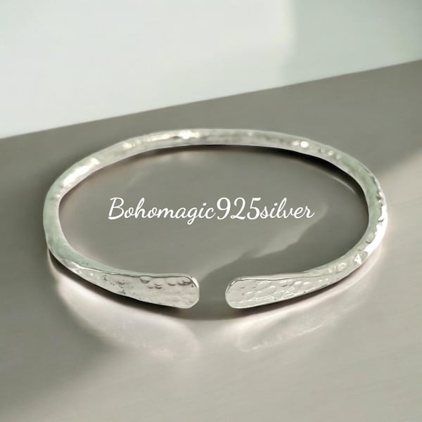 Handmade Hammered Sterling Silver Bangle: Stackable Cuff Bracelet