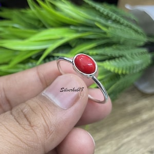 Red Coral Ring, Oval Designer Ring, Dainty Ring, 925 Sterling Silver Ring, Gift for Her, April Birthstone Ring, Promise Ring, Gemstone Ring