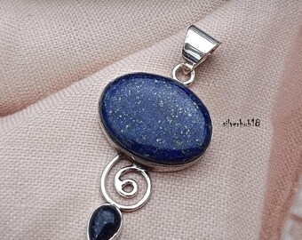 Handmade Lapis Lazuli 925 Sterling Silver Pendant Necklace