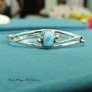 Natural Larimar Bangle ~ Gemstone Bangle ~ Adjustable Cuff Bangle ~ 925 Sterling Silver Bangle Bracelet ~ Larimar Jewelry Bracelet For Her