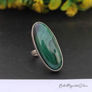 Malachite Silver Oval Ring, Natural Gemstone Ring, 925 Sterling Silver Ring, Dainty Ring,  Malachite Jewelry, Handmade Ring, Gift For Women