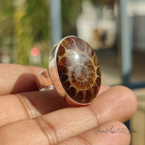 Ammonite Gemstone Ring,, Fossil Ring,, 925 Silver Ring,, Gemstone Charming Ring,, Ammonite Fossil Ring,, Statement Boho Ring,, Gift For Her