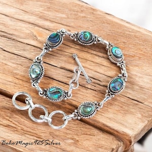 Abalone Shell Gemstone Bracelet, Sterling Silver Bracelet, Handmade Abalone Shell Jewelry, Women Bracelet, Birthday Gift Bracelet For Woman